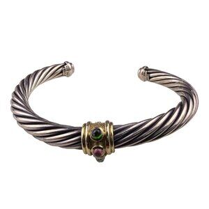 David Yurman Womens 585 Silver & Gold Cable Bracelet With Gemstones